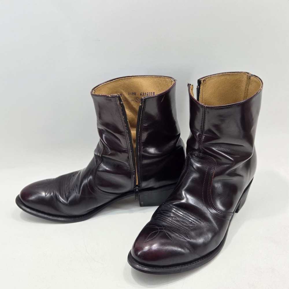 Vintage UFCW 1198 Union Leather Zip Up Western Ankle Boots Burgundy Mens 11 D - Picture 5 of 16